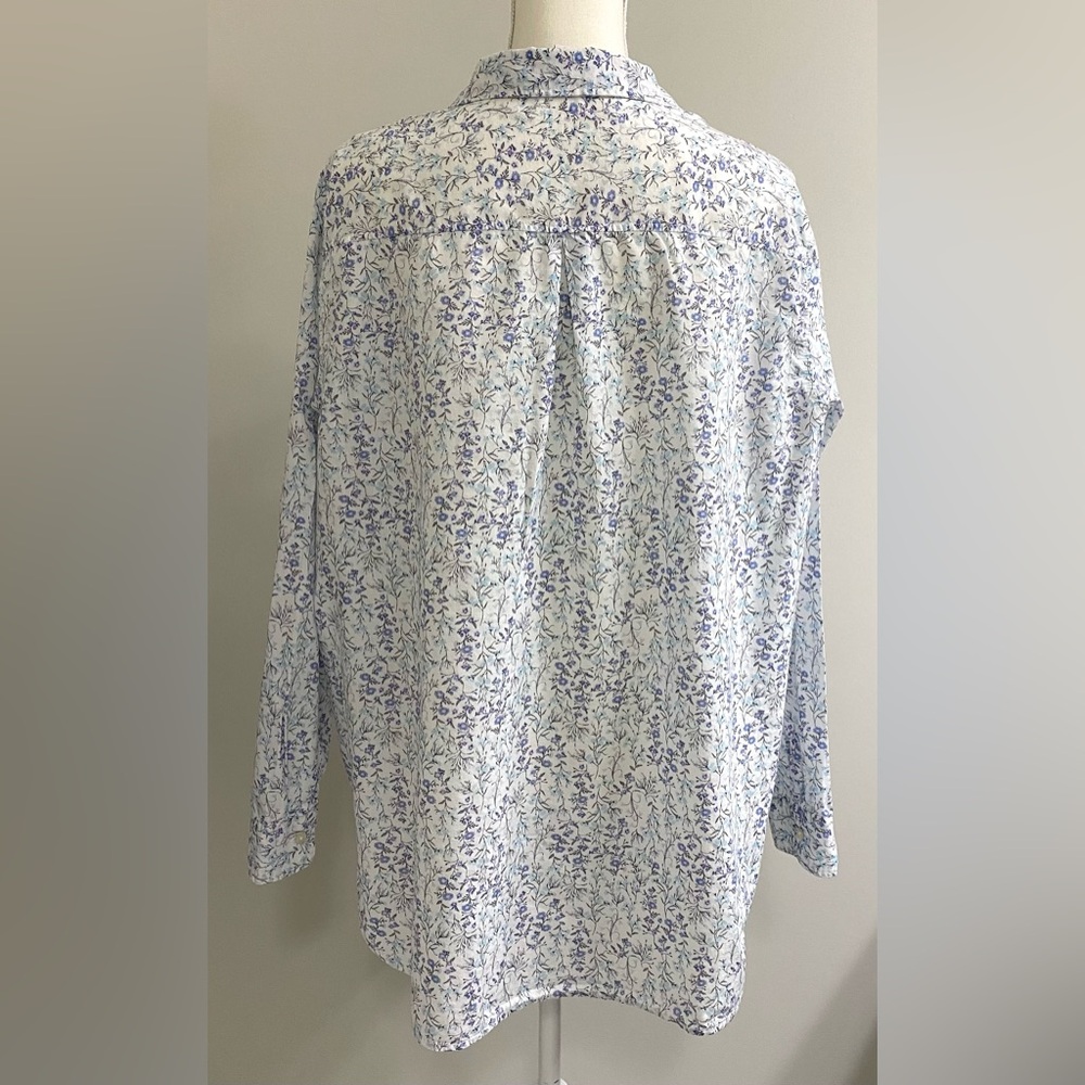 Old Navy Womens XXL Blue White Floral Button-Down Top Boho Cottagecore Classic - Picture 4 of 15